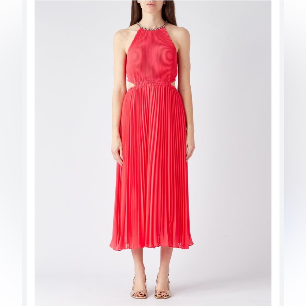 Michael Kors Georgette Pleated Cut Out Midi Dress Size XL